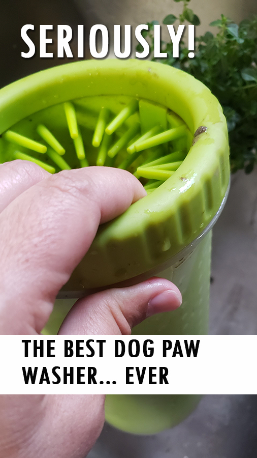 The best dog paw washer for muddy dogs. I love rain, but I don't like the muddy dog paws tracking through the house. The Dexas Mud Buster portable paw cleaner is the best paw cleaner by far.